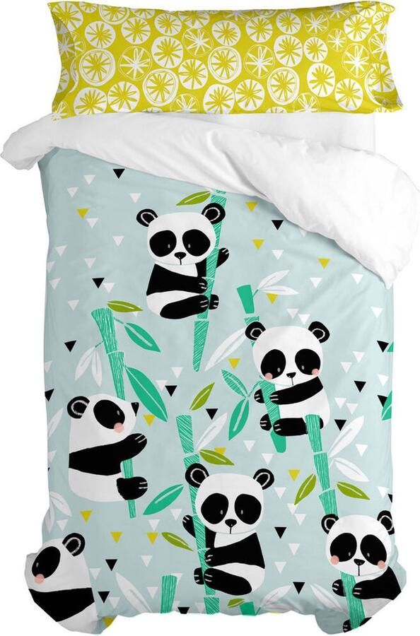 HappyFriday Dekbedovertrek set Moshi Panda Garden Blue Blauw Bed van 105 2 Onderdelen