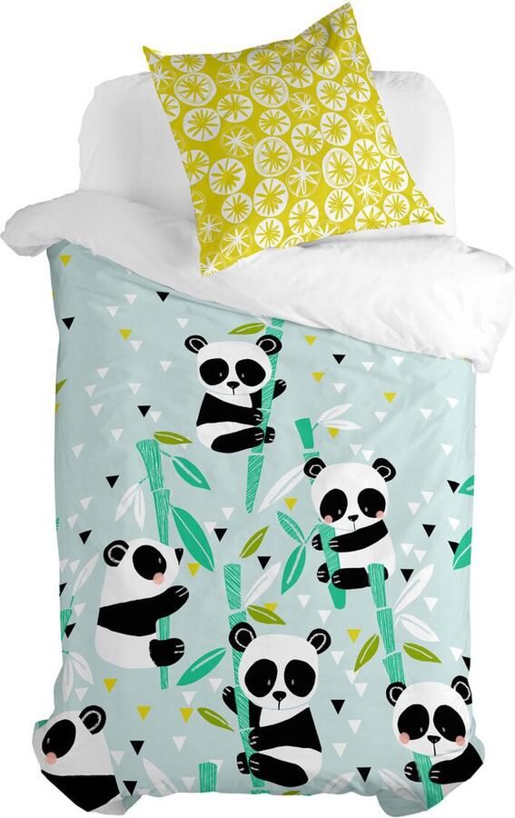 HappyFriday Dekbedovertrek set Moshi Panda Garden Blue Blauw Bed van 80 2 Onderdelen
