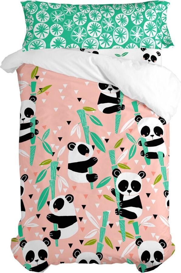 HappyFriday Dekbedovertrek set Moshi Panda Garden Roze Bed van 105 2 Onderdelen
