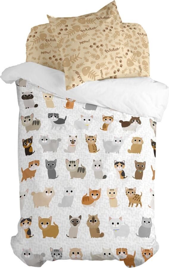 Happyfriday Cats Dekbedovertrek 2-delig 180x220 cm (Bed 105) Mr Fox Veelkleurig 100% katoen de kwaliteit van 150 TC