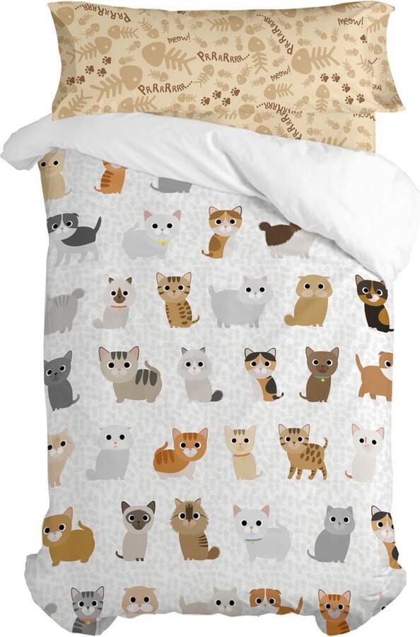 HappyFriday Dekbedovertrek set Mr Fox Cats Multicolour Bed van 80 90 2 Onderdelen