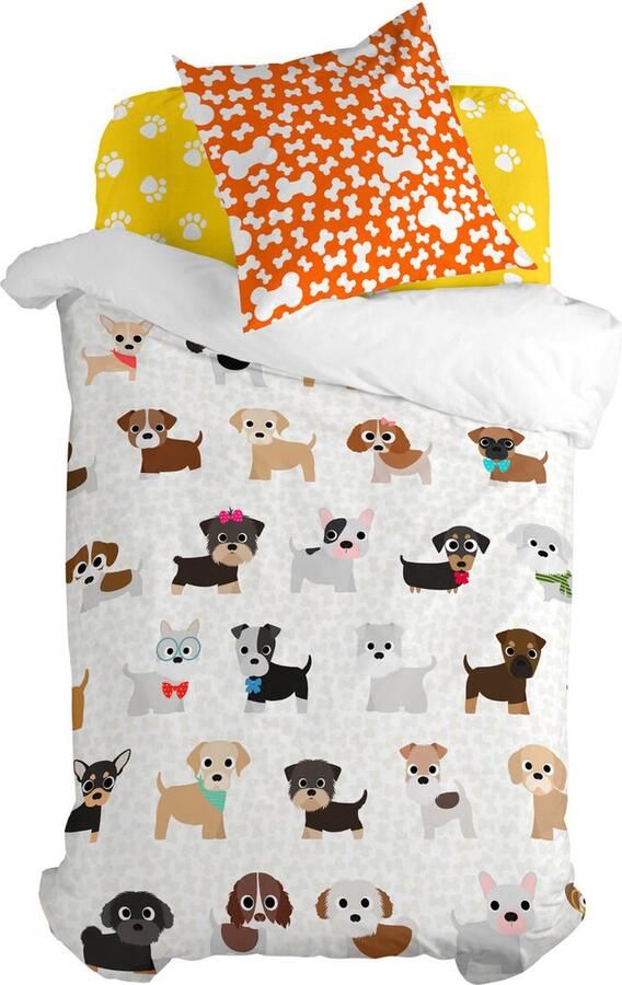 HappyFriday Dekbedovertrek set Mr Fox Dogs Multicolour Bed van 80 2 Onderdelen