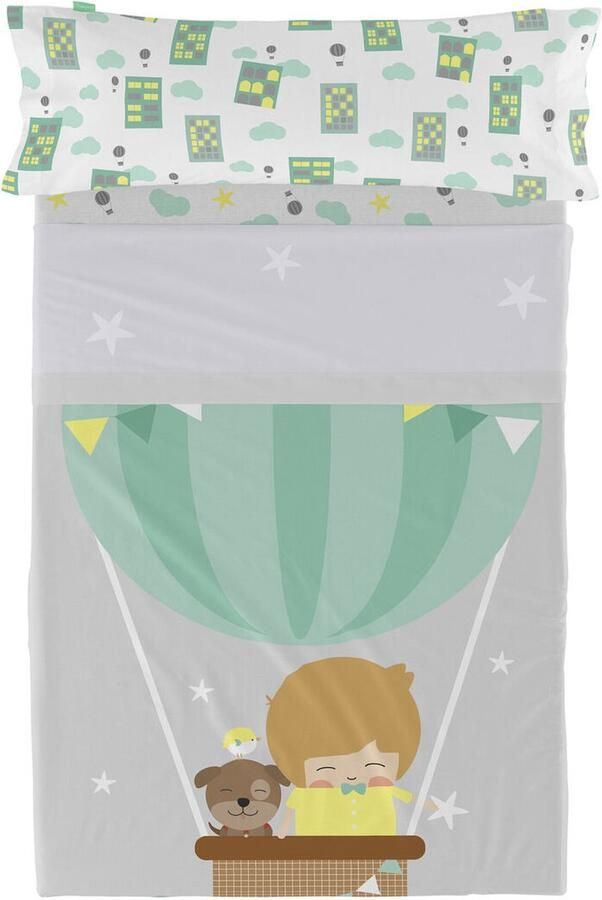 HappyFriday Set beddengoed Happynois Air Balloon Multicolour Bed van 80 90 2 Onderdelen