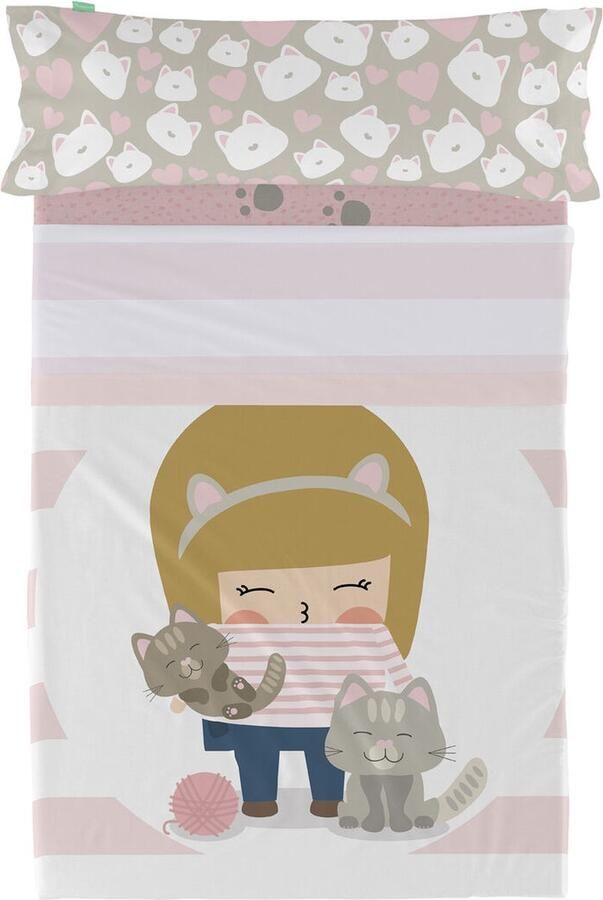 HappyFriday Set beddengoed Happynois Kitty Multicolour Bed van 105 2 Onderdelen