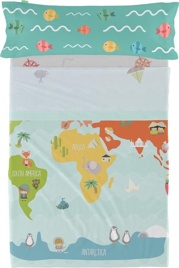 HappyFriday Set beddengoed Happynois World Map Multicolour Bed van 80 90 2 Onderdelen