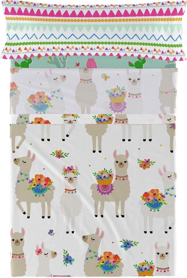 HappyFriday Set beddengoed Moshi Cute llamas Multicolour Bed van 105 2 Onderdelen