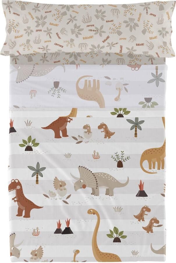 Happyfriday Dino family Laken Set 2-delig 160x270 cm (Bed 80|90) Moshi Veelkleurig 100% katoen de kwaliteit van 150 TC