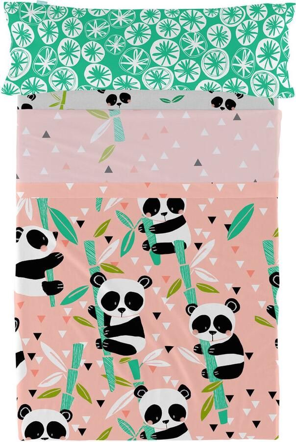 HappyFriday Set beddengoed Moshi Panda garden Roze Bed van 80 90 2 Onderdelen