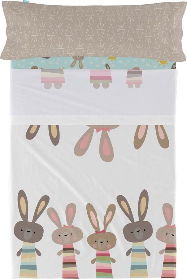 HappyFriday Set beddengoed Moshi Rabbit family Multicolour Bed van 80 90 2 Onderdelen