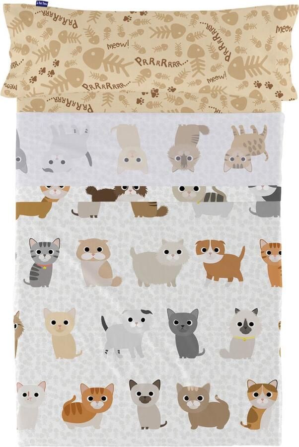 HappyFriday Set beddengoed Mr Fox Cats Multicolour Bed van 80 90 2 Onderdelen