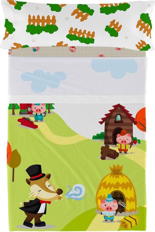 HappyFriday Set beddengoed Mr Fox Piggys Multicolour Bed van 105 2 Onderdelen