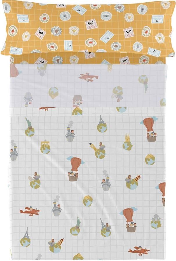 Happyfriday World trip Laken Set 180x270 cm Mr Fox Veelkleurig 100% katoen de kwaliteit van 150 TC