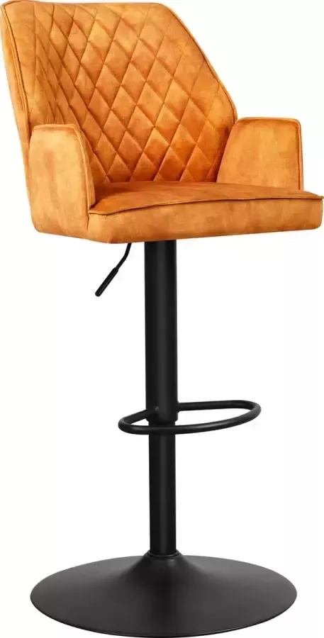 Happyment Barkruk Lizio Met rugleuning Velvet cognac Armleuning Modern Design Voetsteun Voor Keuken en Bar Set van 2