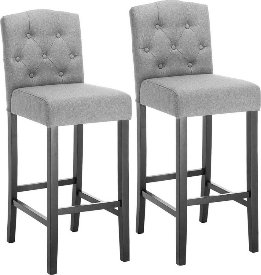 Happyment Barkruk Norino deluxe Industrial Lichtgrijs Barkrukken set van 2 Barstoel Kruk Barstoelen met rugleuning Keukenstoel Stof