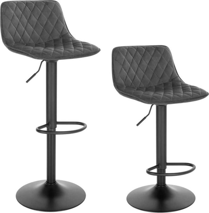 Happyment Barkruk Tornia deluxe Industrial Donkergrijs Barkrukken set van 2 Barstoel Kruk Barstoelen met rugleuning Keukenstoel In hoogte verstelbaar Velvet