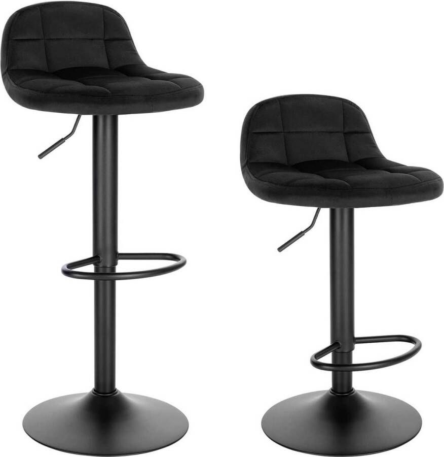 Happyment Barkrukken Iva Met rugleuning Barstoelen ergonomisch Zwart Donkergroen Verstelbaar in hoogte Set van 2 Zithoogte 62-83cm Velvet