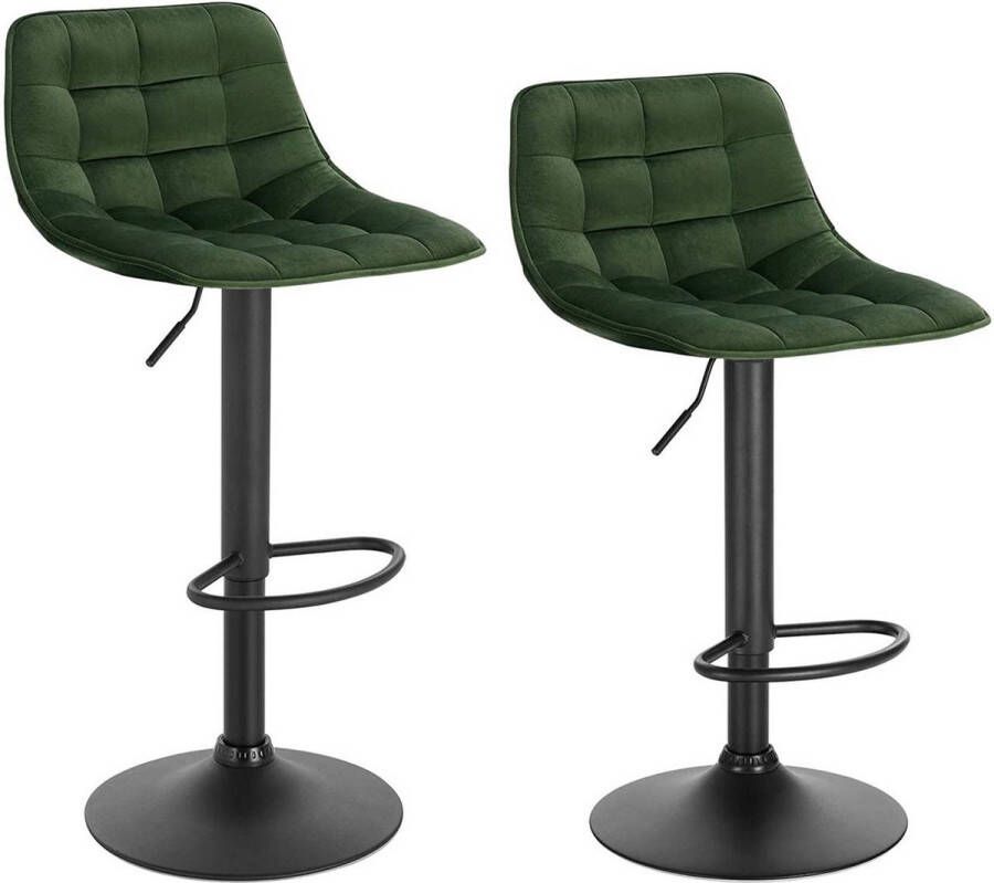 Happyment Barkrukken Moro Velvet Met rugleuning Groen Set van 2 Keuken Barstoelen ergonomisch Verstelbaar in hoogte Zithoogte 60-82cm