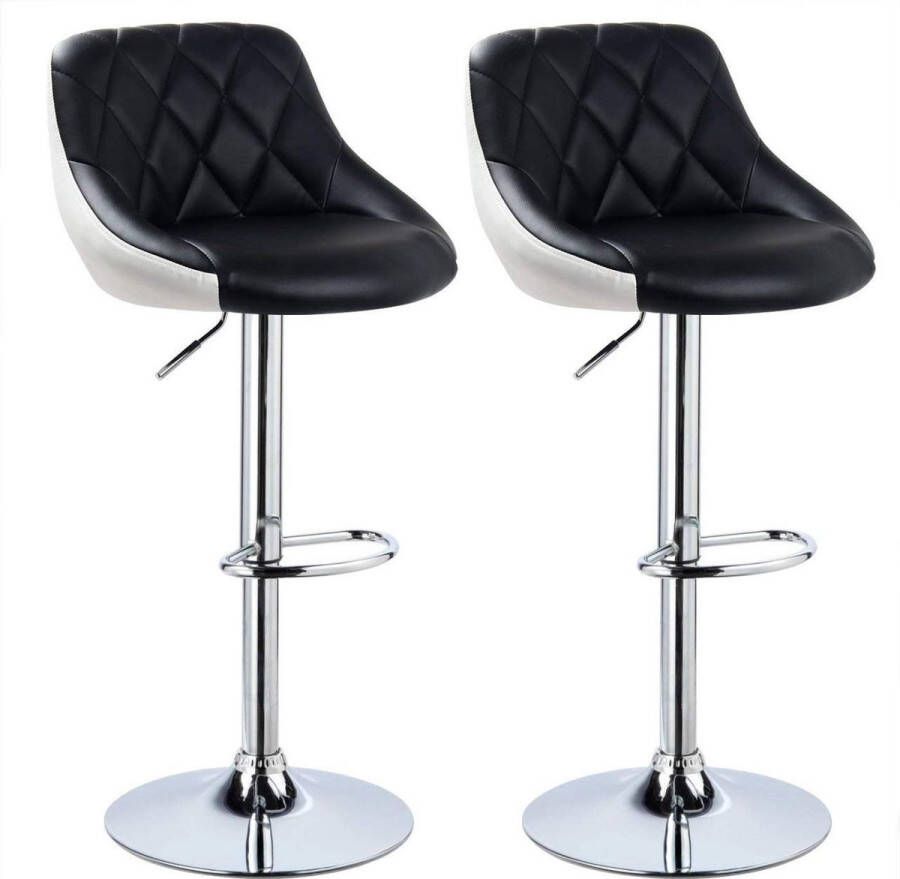 Happyment Barkrukken Nero Met rugleuning Kunstleer Set van 2 Keuken Barstoelen ergonomisch Zwart Verstelbaar in hoogte Zithoogte 60-82cm