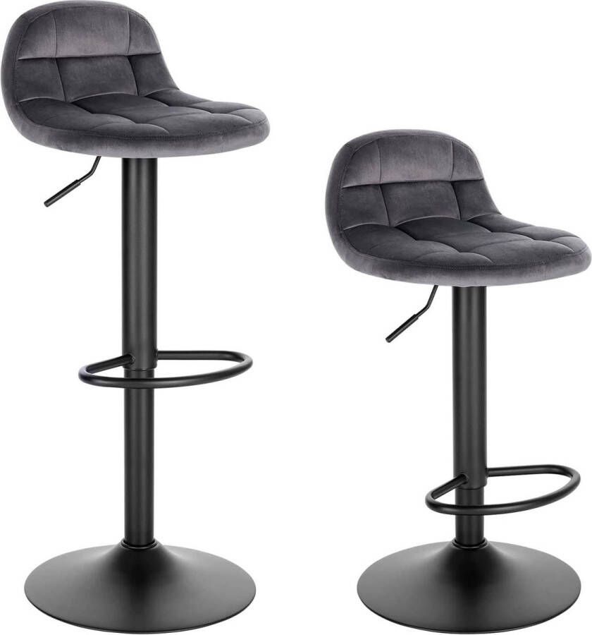 Happyment Barkrukken Riva Met rugleuning Barstoelen ergonomisch Keuken Donkergrijs Verstelbaar in hoogte Set van 2 Zithoogte 62-83cm Velvet