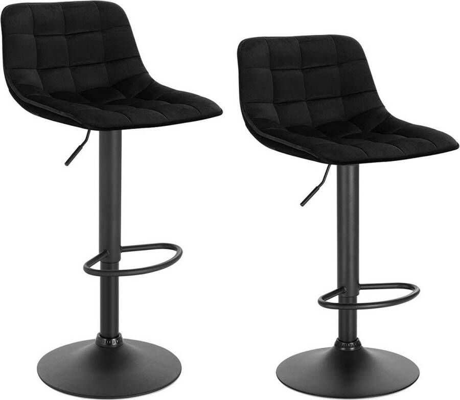 Happyment Barkrukken Vero Velvet Met rugleuning Zwart Set van 2 Keuken Barstoelen ergonomisch Verstelbaar in hoogte Zithoogte 60-82cm