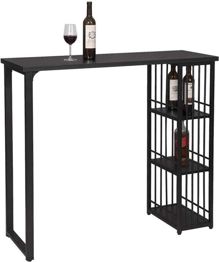 Happyment Bartafel Turin Zwart Bistro Met opbergruimte Voor binnen Keuken Hout Metaal Rechthoekig 120x40x105cm
