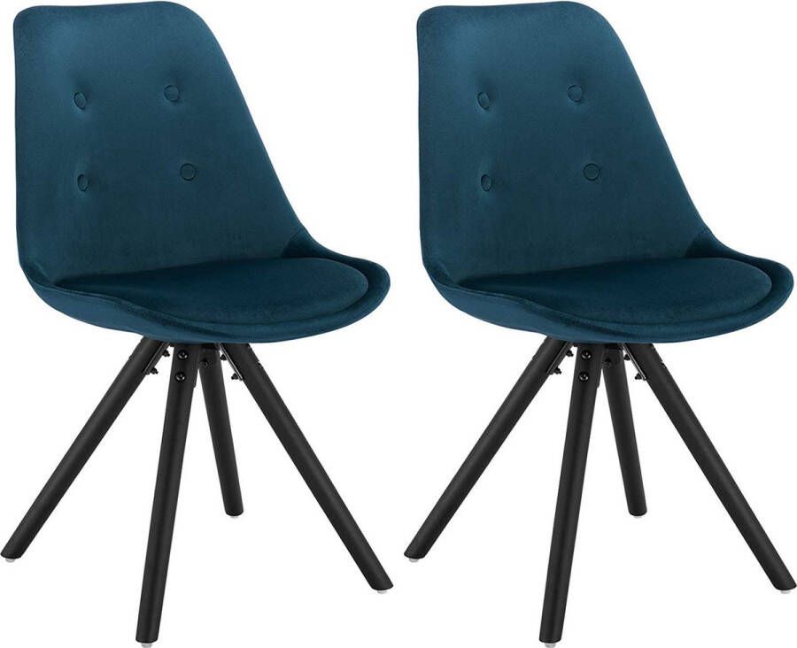 Happyment Bezoekersstoel Zeda Eetkamerstoel Blauw Velvet Houten poten Vergaderstoel Set van 2 Zithoogte 46 cm