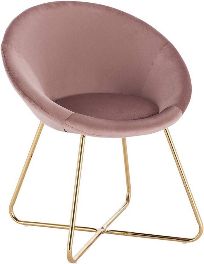 Happyment Bezoekersstoel Zita Eetkamerstoel Roze Velvet Metalen poten Set van 1 Zithoogte 44 cm Deluxe