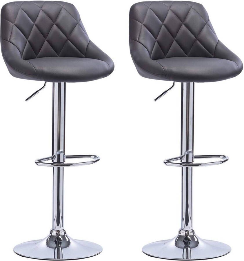 Happyment Designer Barkruk Daria Met rugleuning Stevig Ergonomische barstoel Zithoogte 60 82cm Grijs Set van 2 Keuken en bar In hoogte verstelbaar