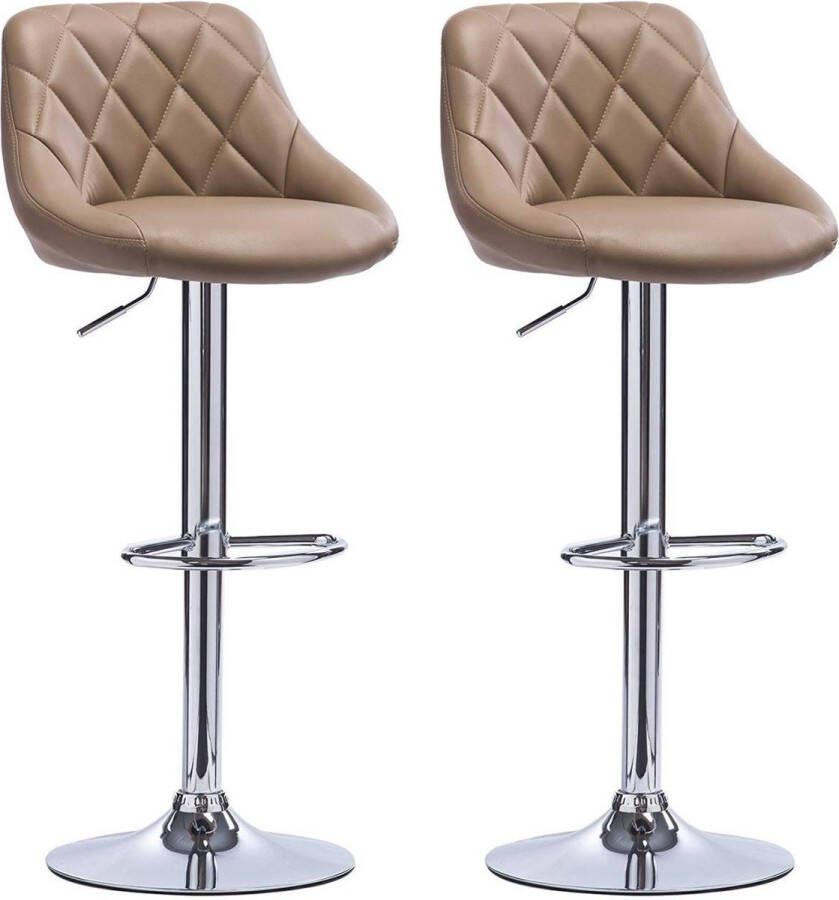 Happyment Designer Barkruk Erlo Met rugleuning Stevig Ergonomische barstoel Zithoogte 60 82cm Beige Set van 2 Keuken en bar In hoogte verstelbaar