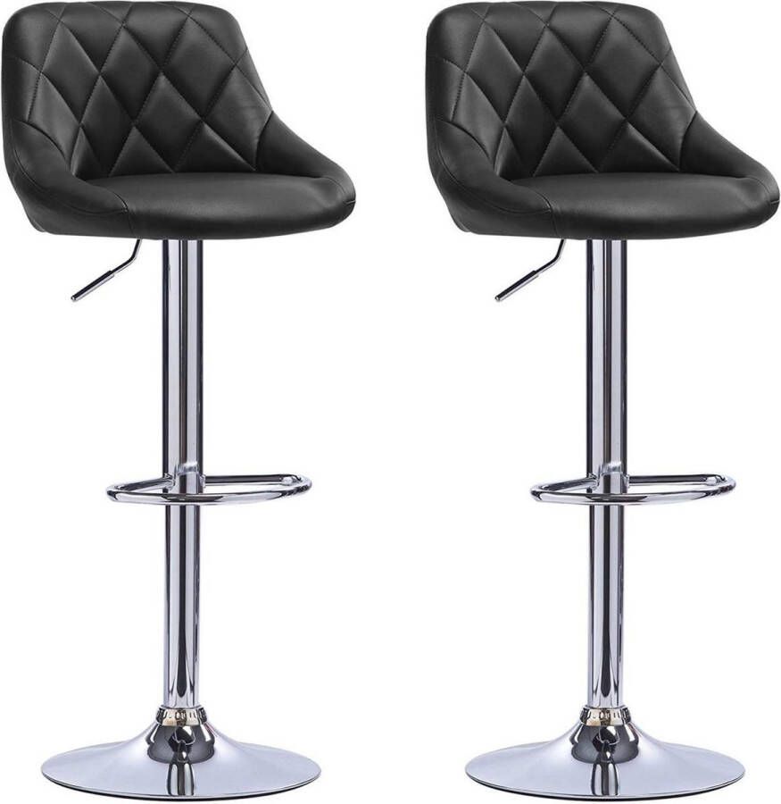 Happyment Designer Barkruk Gita Met rugleuning Stevig Ergonomische barstoel Zithoogte 60 82cm Zwart Set van 2 Keuken en bar In hoogte verstelbaar