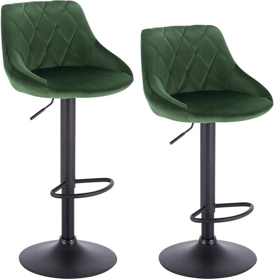 Happyment Designer Barkruk Herli Met rugleuning Stevig Ergonomische barstoel Velvet Zithoogte 60 82cm Donkergroen Set van 2 Keuken en bar In hoogte verstelbaar