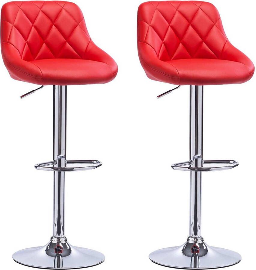 Happyment Designer Barkruk Lerino Met rugleuning Stevig Ergonomische barstoel Zithoogte 60 82cm Rood Set van 2 Keuken en bar In hoogte verstelbaar