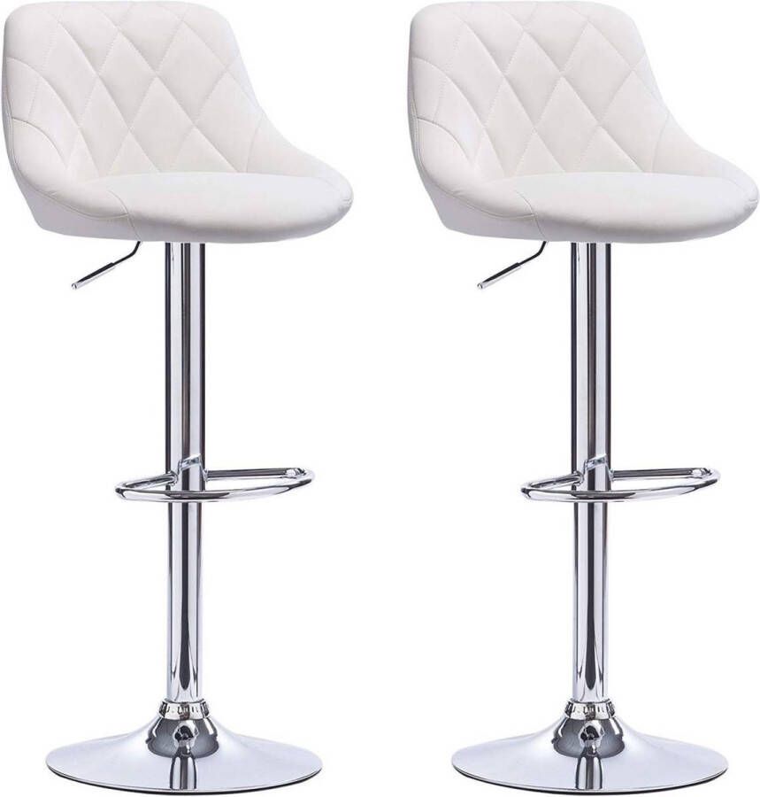 Happyment Designer Barkruk Lica Met rugleuning Stevig Ergonomische barstoel Zithoogte 60 82cm Wit Set van 2 Keuken en bar In hoogte verstelbaar