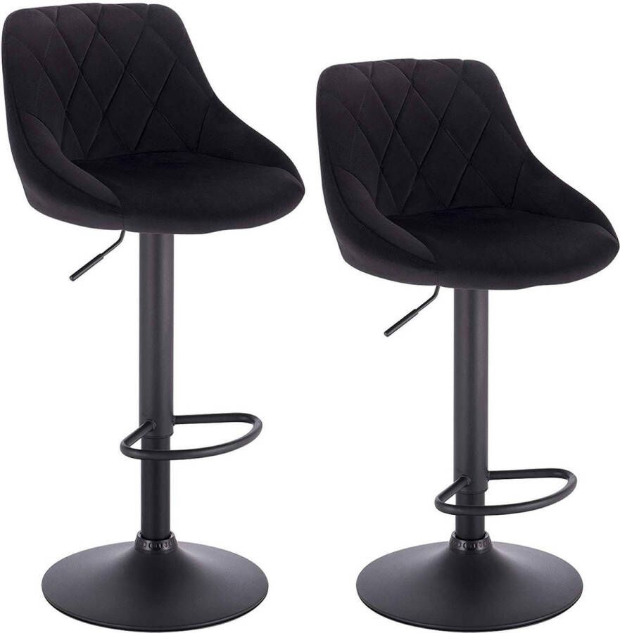 Happyment Designer Barkruk Nilo Met rugleuning Velvet Stevig Ergonomische barstoel Zithoogte 60 82cm Zwart Set van 2 Keuken en bar In hoogte verstelbaar
