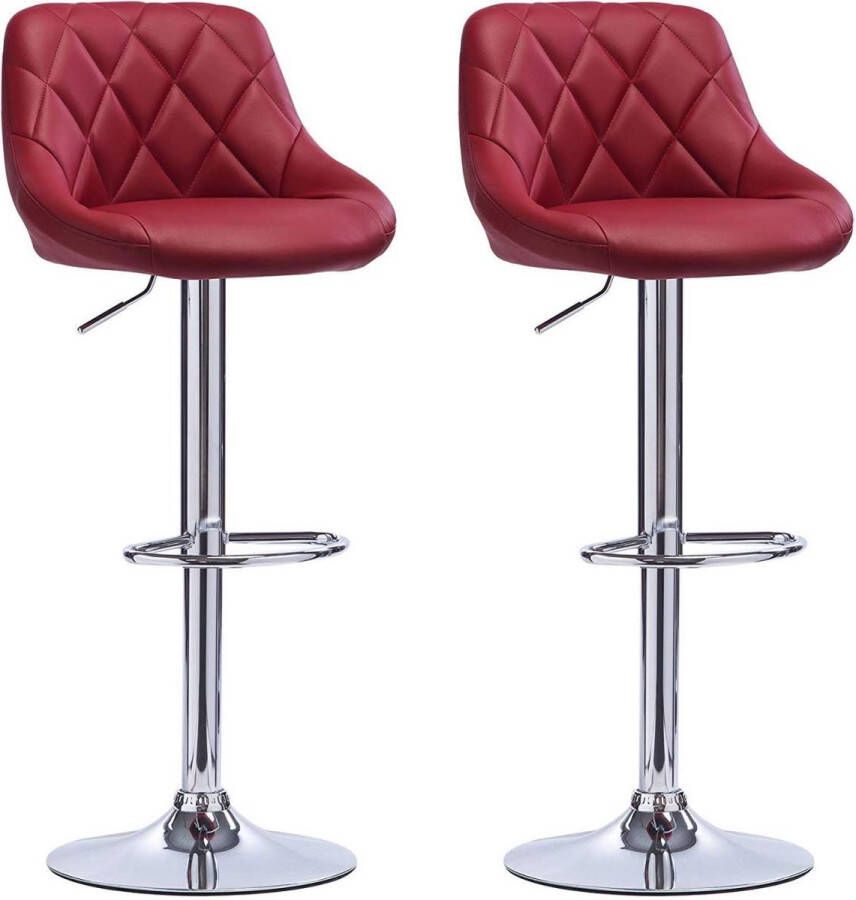 Happyment Designer Barkruk Serino Met rugleuning Stevig Ergonomische barstoel Zithoogte 60 82cm Donker rood Set van 2 Keuken en bar In hoogte verstelbaar