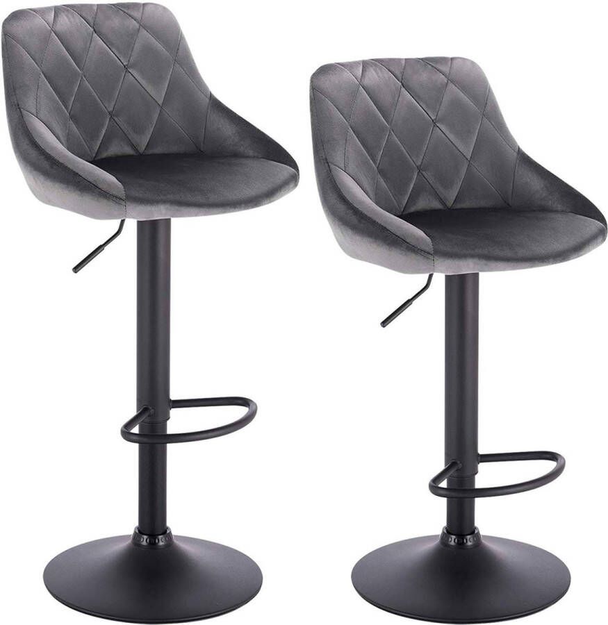 Happyment Designer Barkruk Zino Met rugleuning Stevig Ergonomische barstoel Velvet Zithoogte 60 82cm Grijs Set van 2 Keuken en bar In hoogte verstelbaar