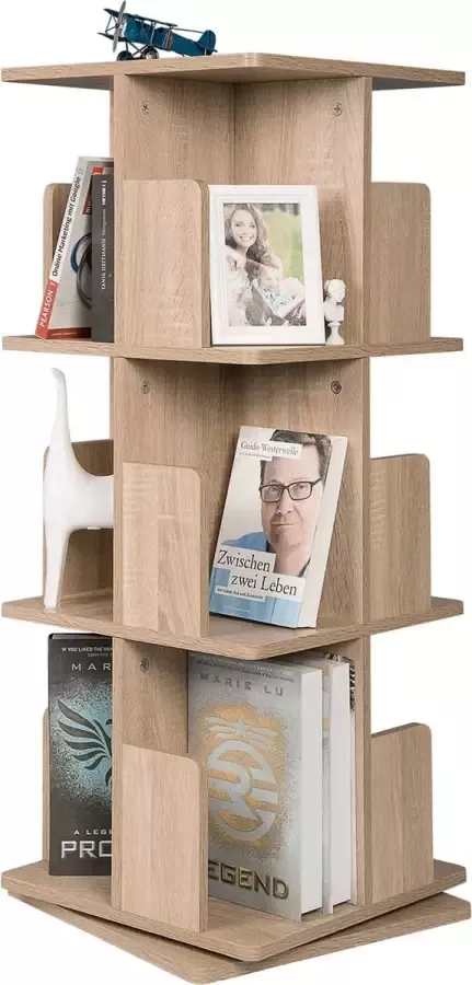 Happyment Draaibare boekenkast deluxe 3 lagen Boekenrek Woonkamer & slaapkamer Hout MDF 39x39x128cm