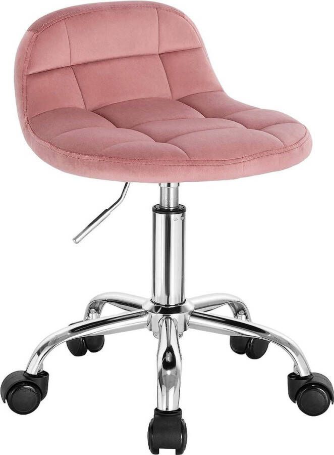 Happyment Draaikruk modern- Met rugleuning Op wielen Kapperskruk Roze Zadelkruk Tabouret Werkkruk Ergonomisch