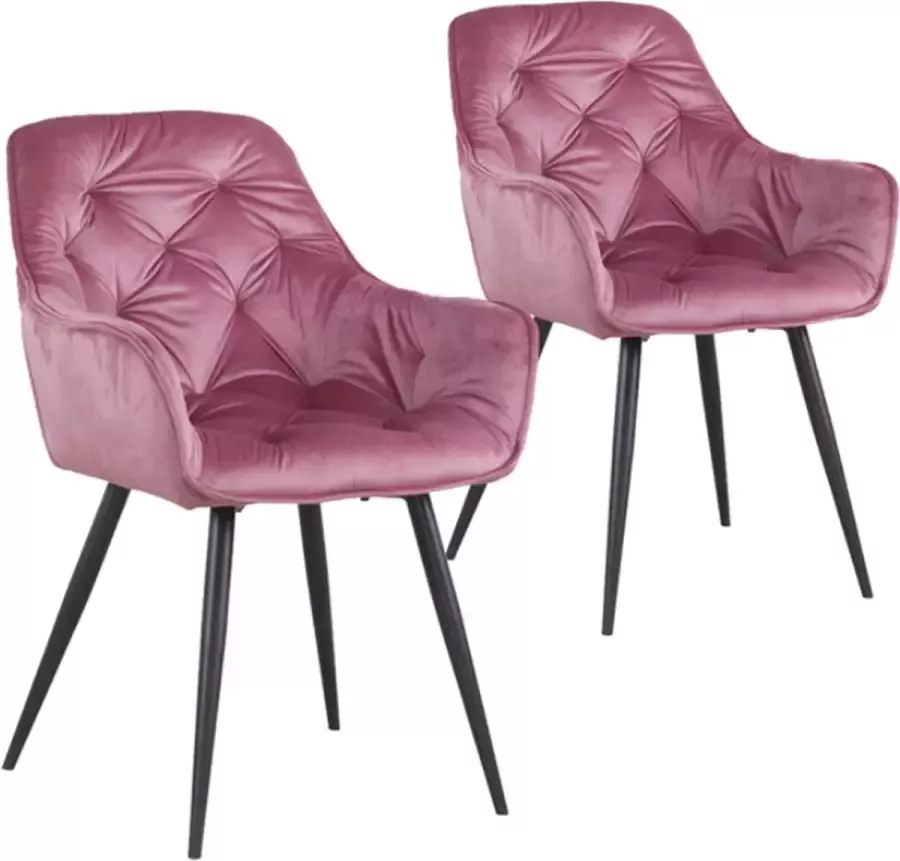 Happyment Eetkamerstoelen Fluweel Roze Woonkamerstoelen Fauteuil velvet Keukenstoelen Kuipstoel Set van 2