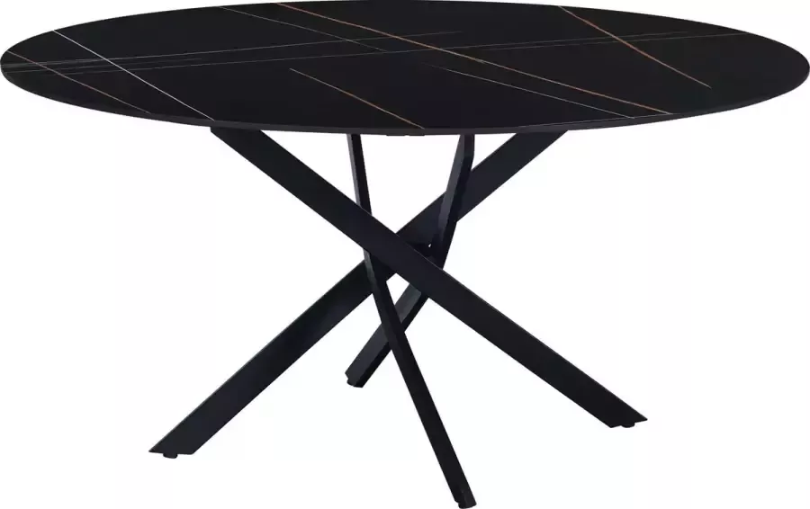 Happyment Eetkamertafel Deluxe Rond 6 personen Tuintafel zwart Marmerlook Eettafel 150x150x76cm Ook voor buiten