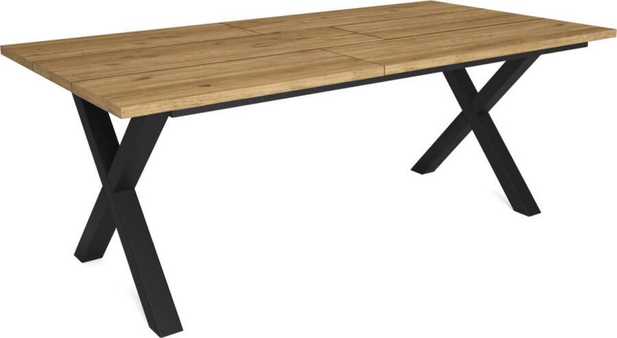 Happyment Eetkamertafel Diva Rechthoek 4 tot 8 personen Premium look Massief hout Eettafel X poten zwart 200x90x75cm