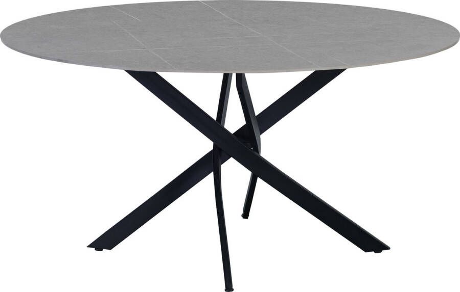 Happyment Eetkamertafel Diva Tuintafel grijs rond 4 personen Marmerlook Eettafel 150x150x76cm Ook voor buiten