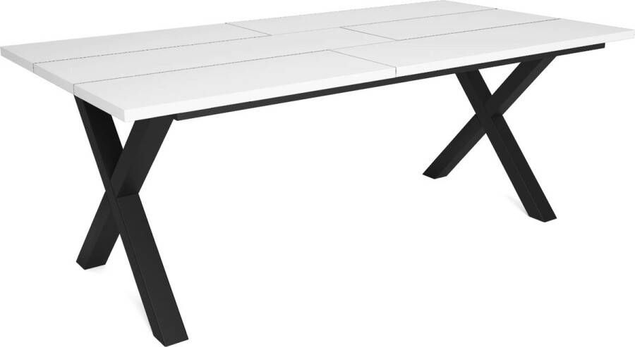 Happyment Eetkamertafel Duvi Eettafel X poten zwart Rechthoek 4 tot 8 personen Massief hout 200x90x75cm