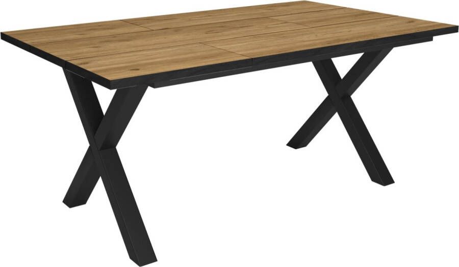 Happyment Eetkamertafel London Rechthoek 4 tot 6 personen Premium look Massief hout Eettafel X poten zwart 170x90x75cm