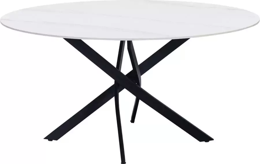 Happyment Eetkamertafel Manilo Rond Marmerlook wit Tuintafel 4 personen Eettafel 150x150x76cm Ook voor buiten