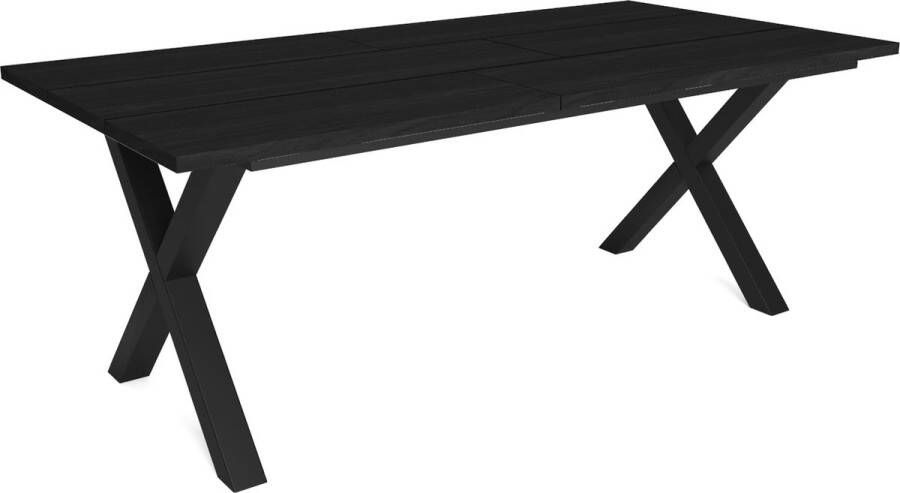 Happyment Eetkamertafel Nero X poten zwart Eettafel Rechthoek 4 tot 8 personen Massief hout 200x90x75cm