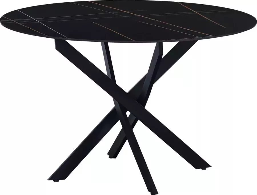 Happyment Eetkamertafel Rond Tuintafel zwart 4 personen Marmerlook Eettafel 110x110x76cm Ook voor buiten