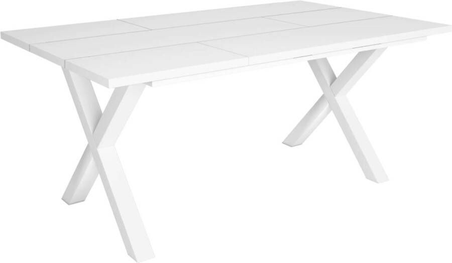 Happyment Eetkamertafel Ziva Rechthoek 4 tot 6 personen Premium look Eettafel Massief hout X poten Wit 170x90x75cm