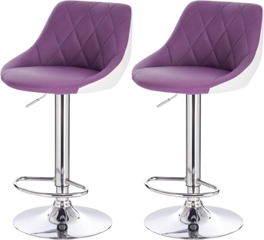 Happyment Barkrukken Paarse Kunstleren Barstoelen Ergonomisch met Rugleuning Verstelbare Zithoogte 60-82cm Set van 2 Voor Keuken en Bar