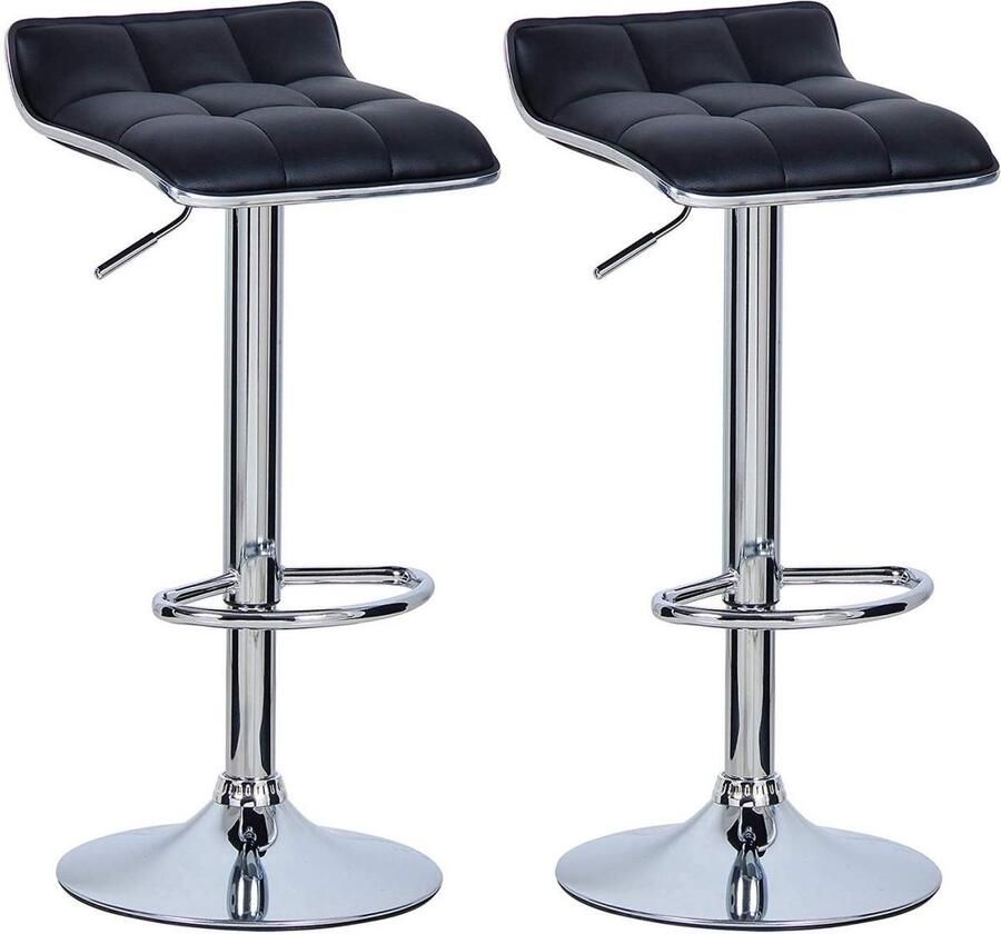 Happyment Barkrukken Zwarte Kunstleren Barstoelen Verstelbare Zithoogte 62-84cm Set van 2 Voor Keuken